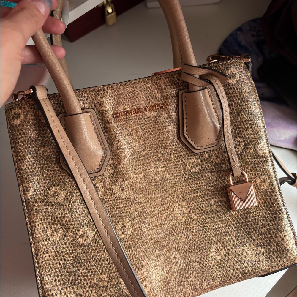 Michael Kors snakeskin Rose Gold, Brown & Tan Sparkly Satchel